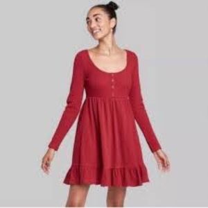 Wild Fable, Red Waffle Knit Babydoll Dress, Stretch, Snaps, X-Large